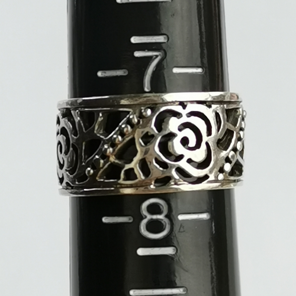 Sterling Silver filigree Tudor Rose Flower Garden band ring size 7.5 - Picture 4 of 5